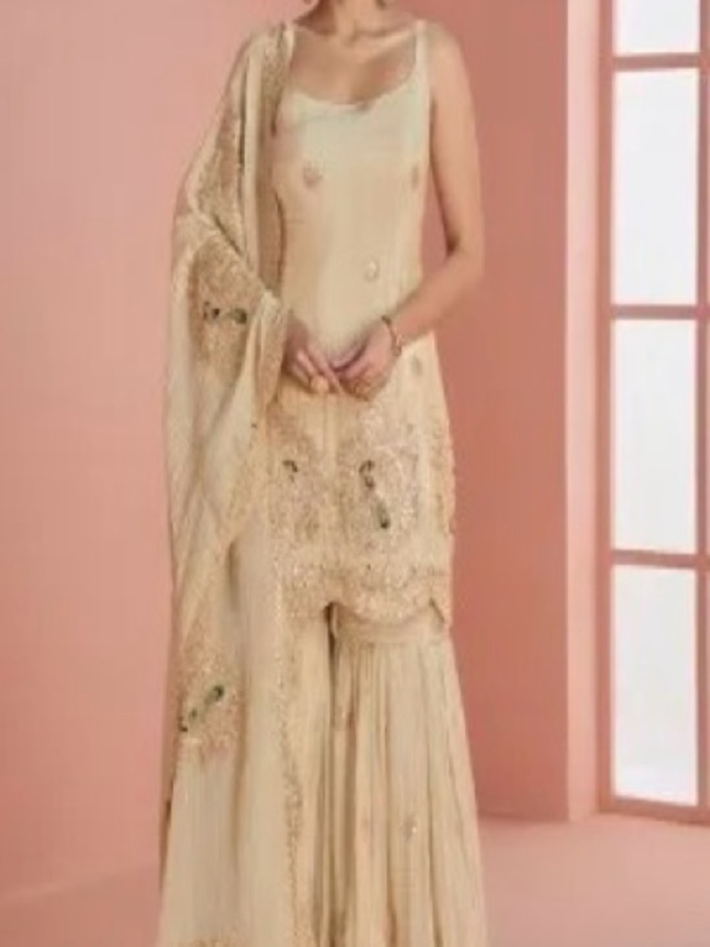 House of Indya Cream Embroidered Women’s Dress